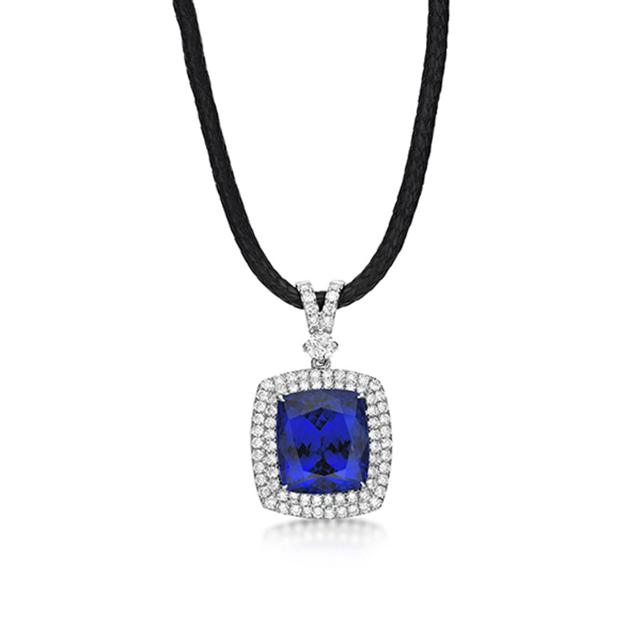 Exceptional 13.61 Ct Tanzanite Pendant With Double Diamond Halo