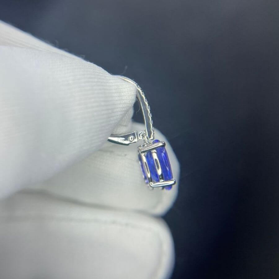 3.85 Ct Oval Tanzanite Drop Earrings With Hooks - Made To Order