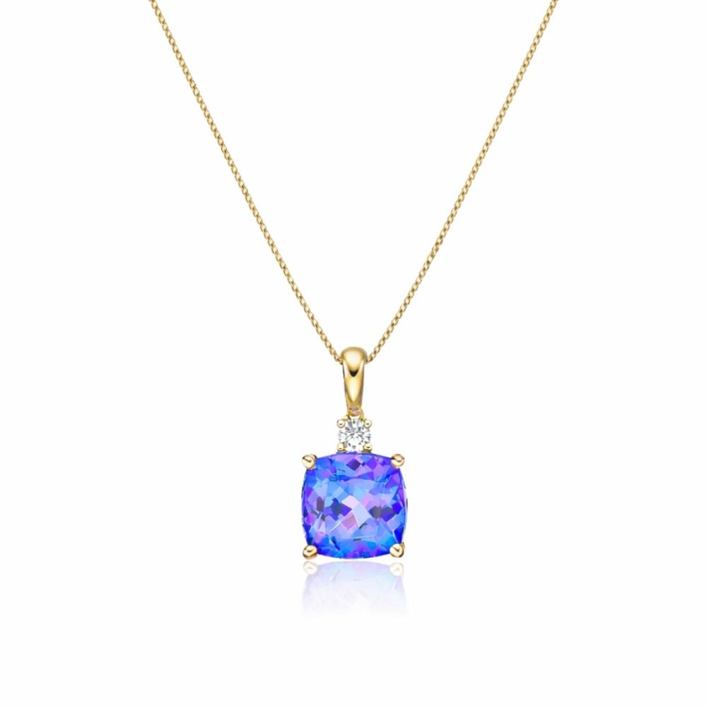 1.86 Ct Cushion Cut Tanzanite Pendant in Yellow Gold - Made To Order