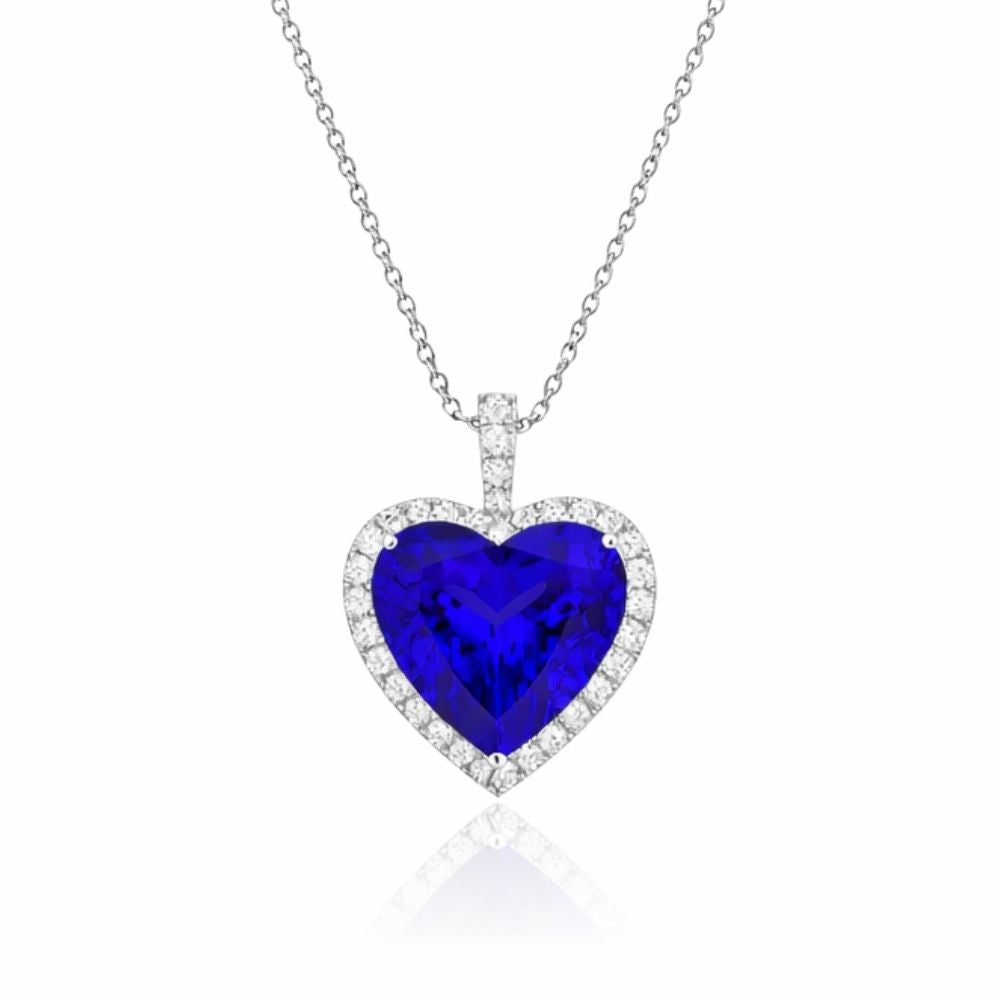 10.00 Ct Heart-Shaped Tanzanite Pendant With Diamond Halo - Made to Order