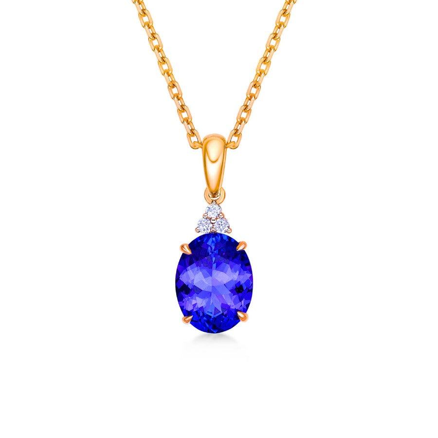 Oval Tanzanite & Diamond Pendant - VB6/6 - Yellow Gold