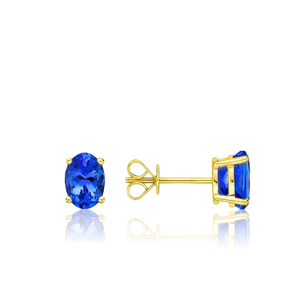 2.15 Ct Tanzanite Stud Earrings In Yellow Gold