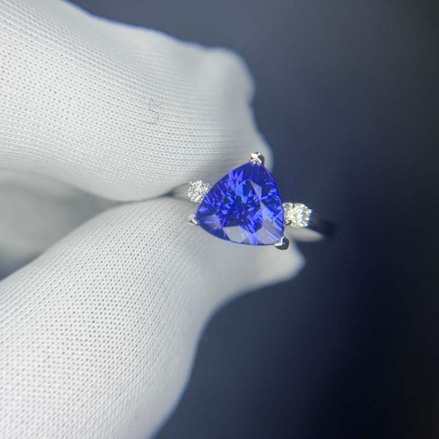 2.36 Ct Trillion Cut Tanzanite Ring With Diamonds