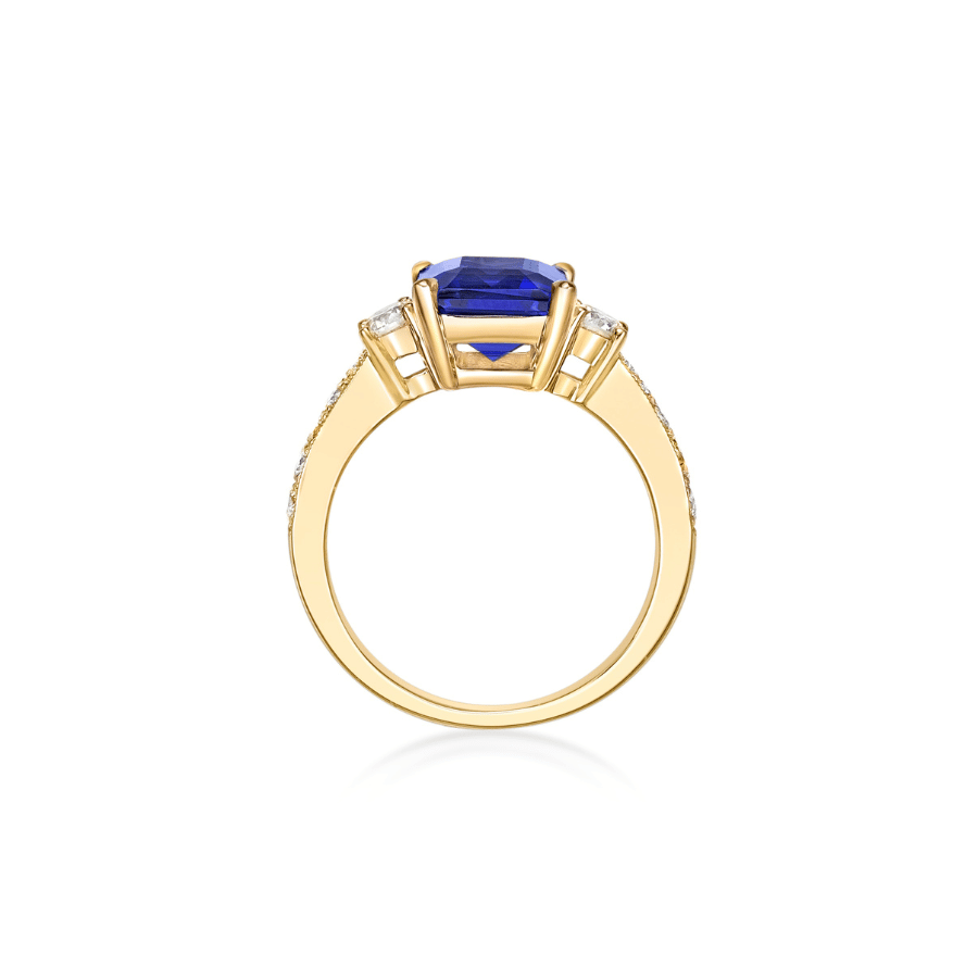 3.65 Ct Deep Blue Emerald Cut Tanzanite Ring