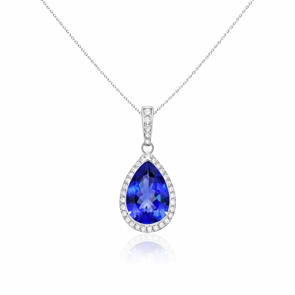 3.46 Ct Pear-Shaped Tanzanite Pendant With Diamond Halo