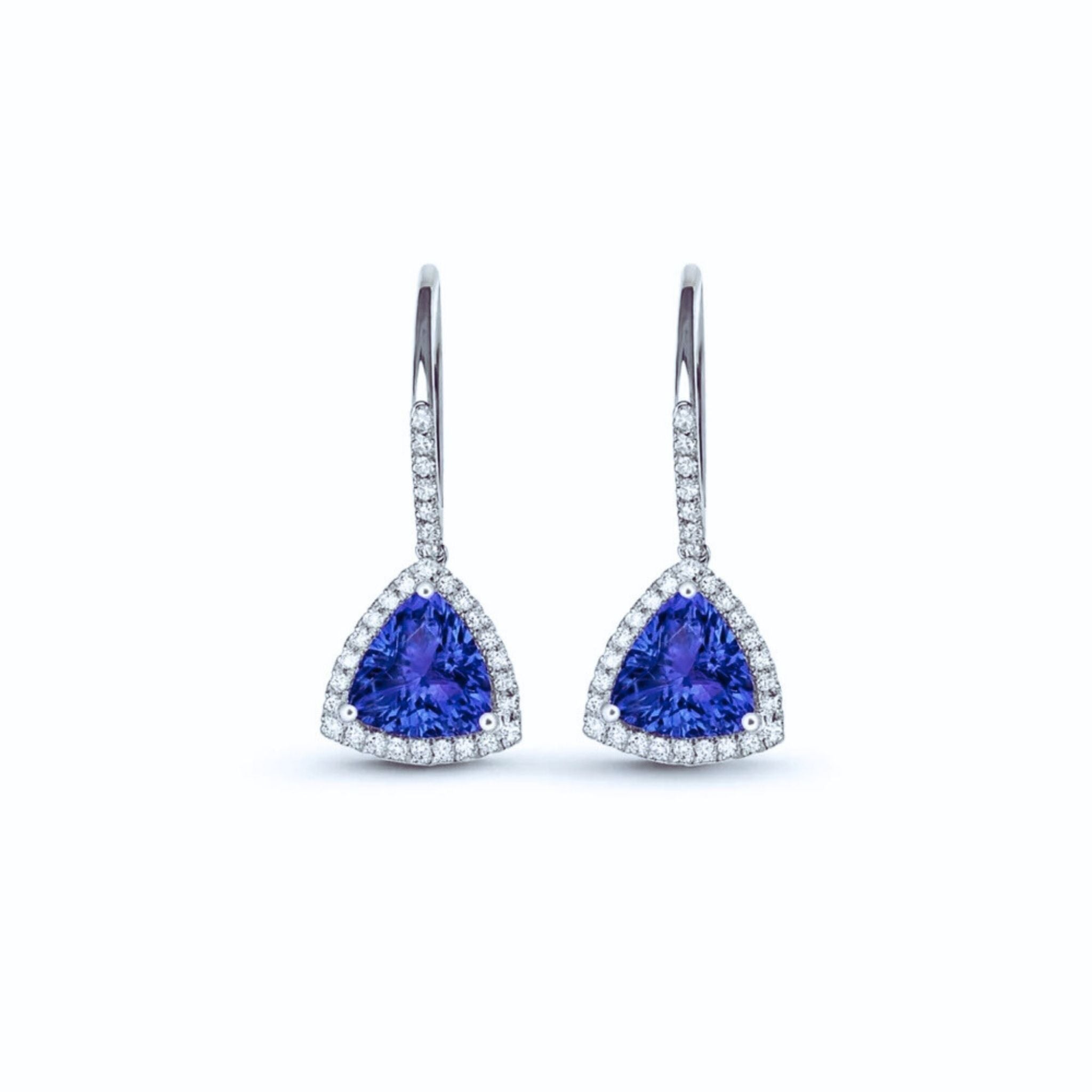 3.97 Ct Tanzanite Trillion Cut & Diamond Drop Earrings