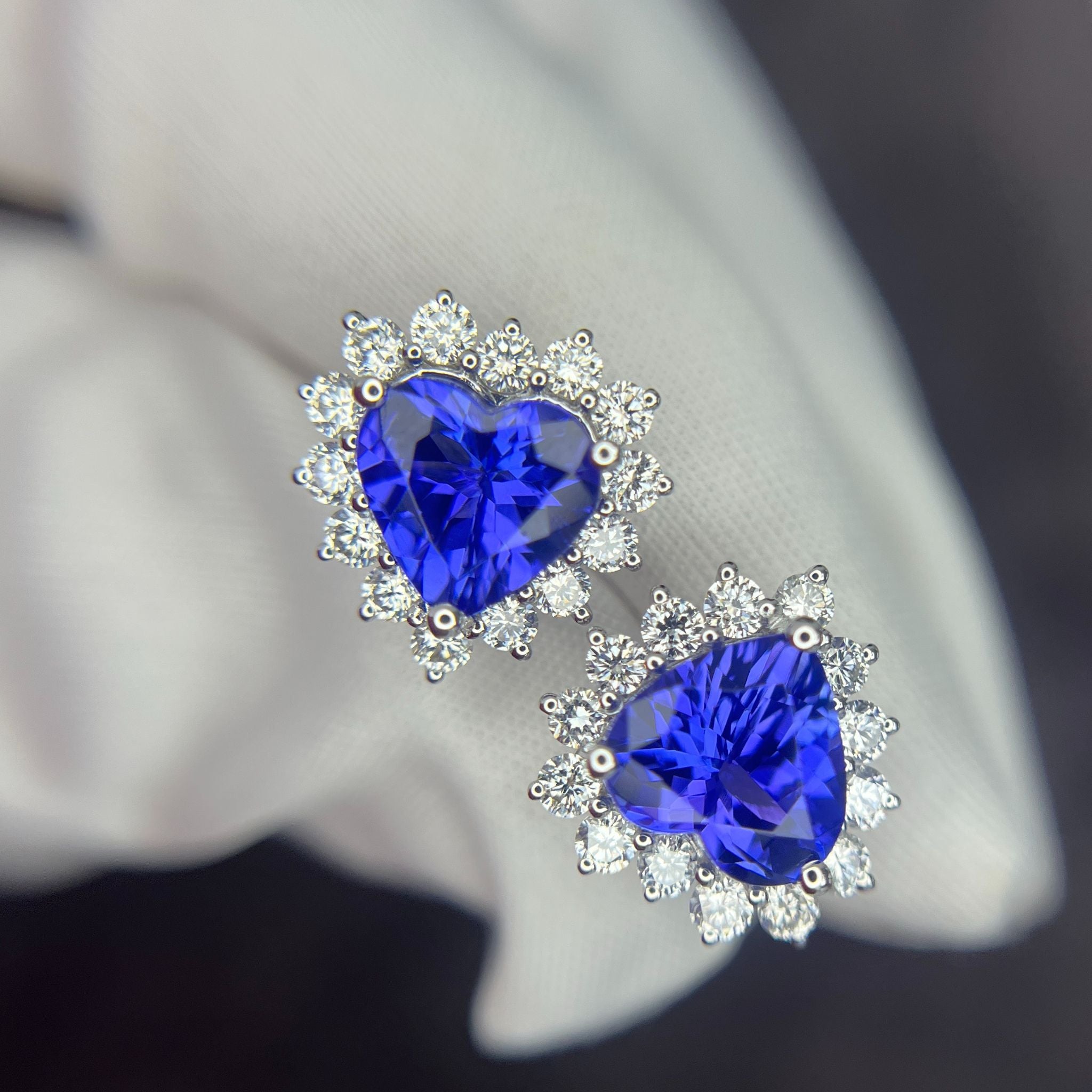 Heart Shaped Tanzanite & Diamond Stud Earring