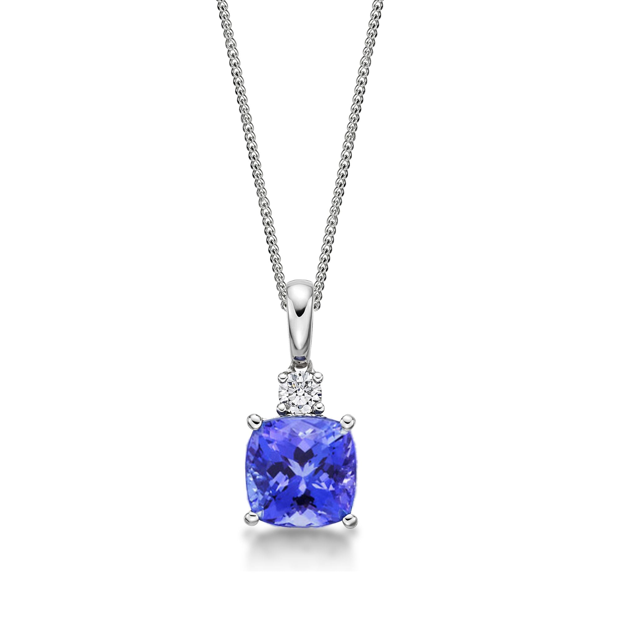 Cushion Cut Tanzanite & Diamond Pendant, White Gold