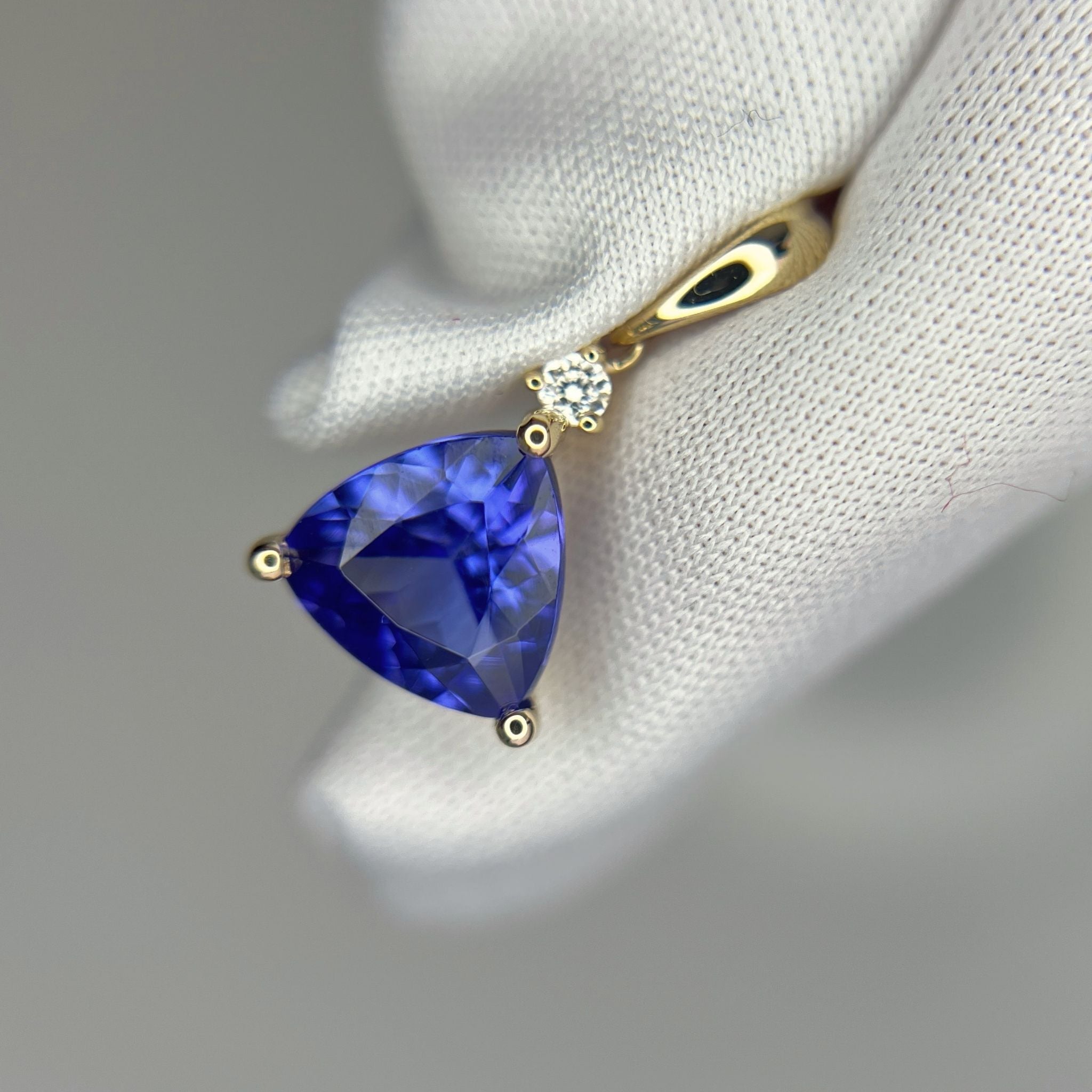 Trillion Cut Tanzanite & Diamond Pendant in Yellow Gold - Made to Order.