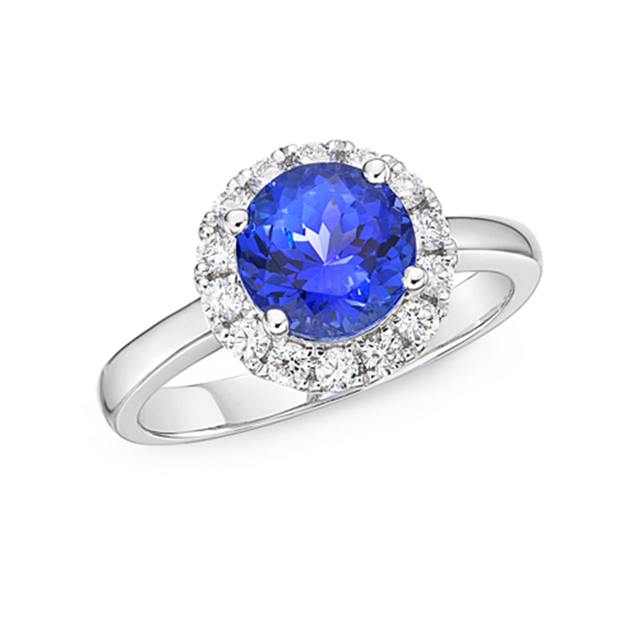 1.43 Ct Round Tanzanite & Diamond Halo Ring