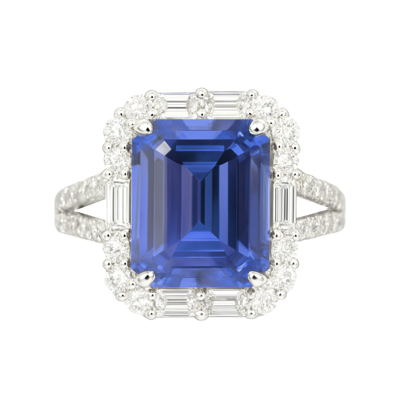 Emerald Cut Tanzanite & Baguette Diamond Ring – Made to Order