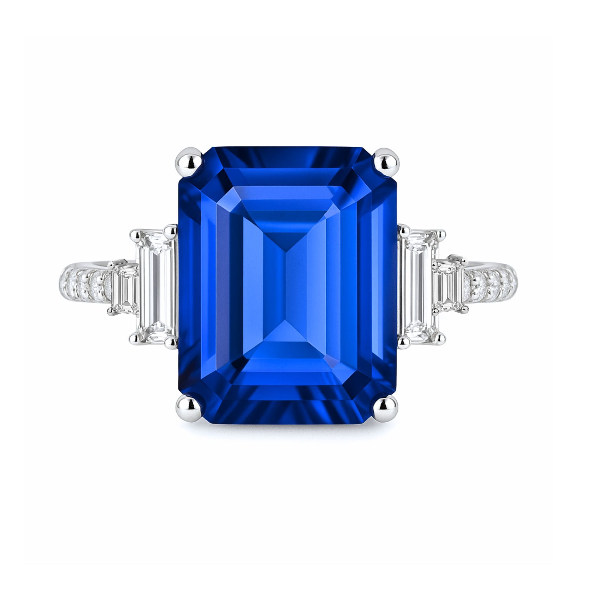 Emerald Cut Tanzanite Art Deco Ring & Baguette Diamonds.