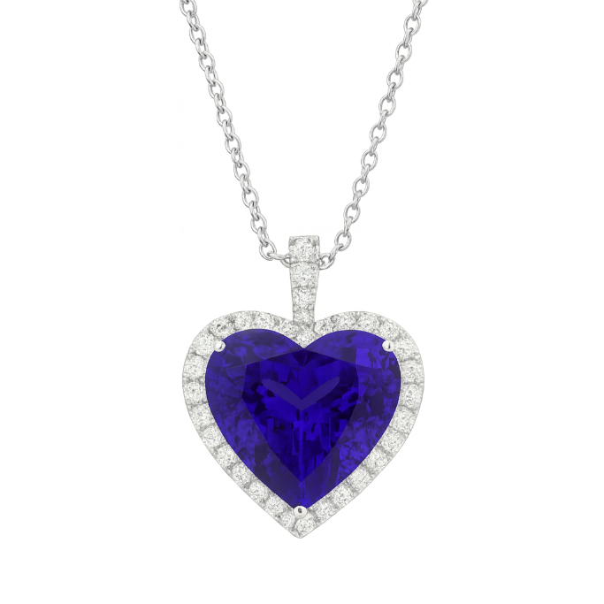 tanzanite heart shaped pendant with diamonds