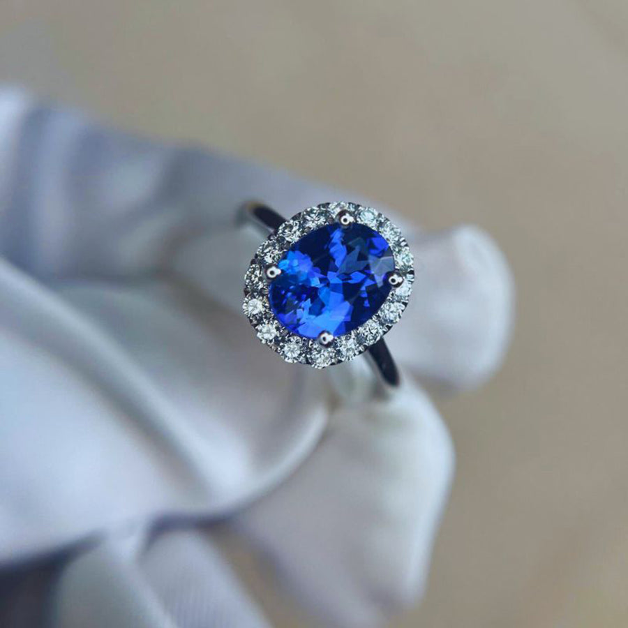 "Kate" 2.20 Ct Oval Tanzanite & Diamond Halo Ring - Made to Order