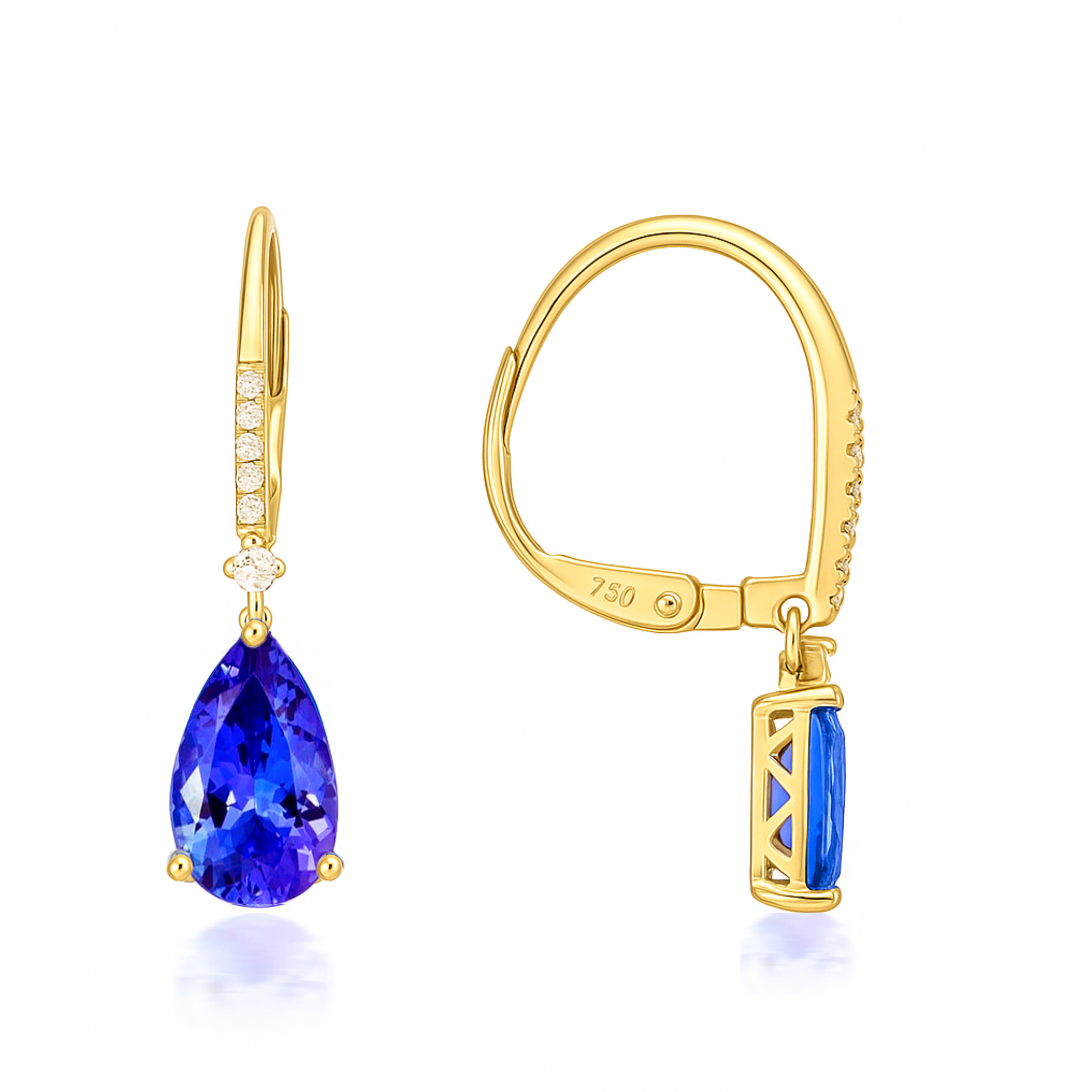 Pear-Shaped Tanzanite Drop Earrings in Yellow Gold
