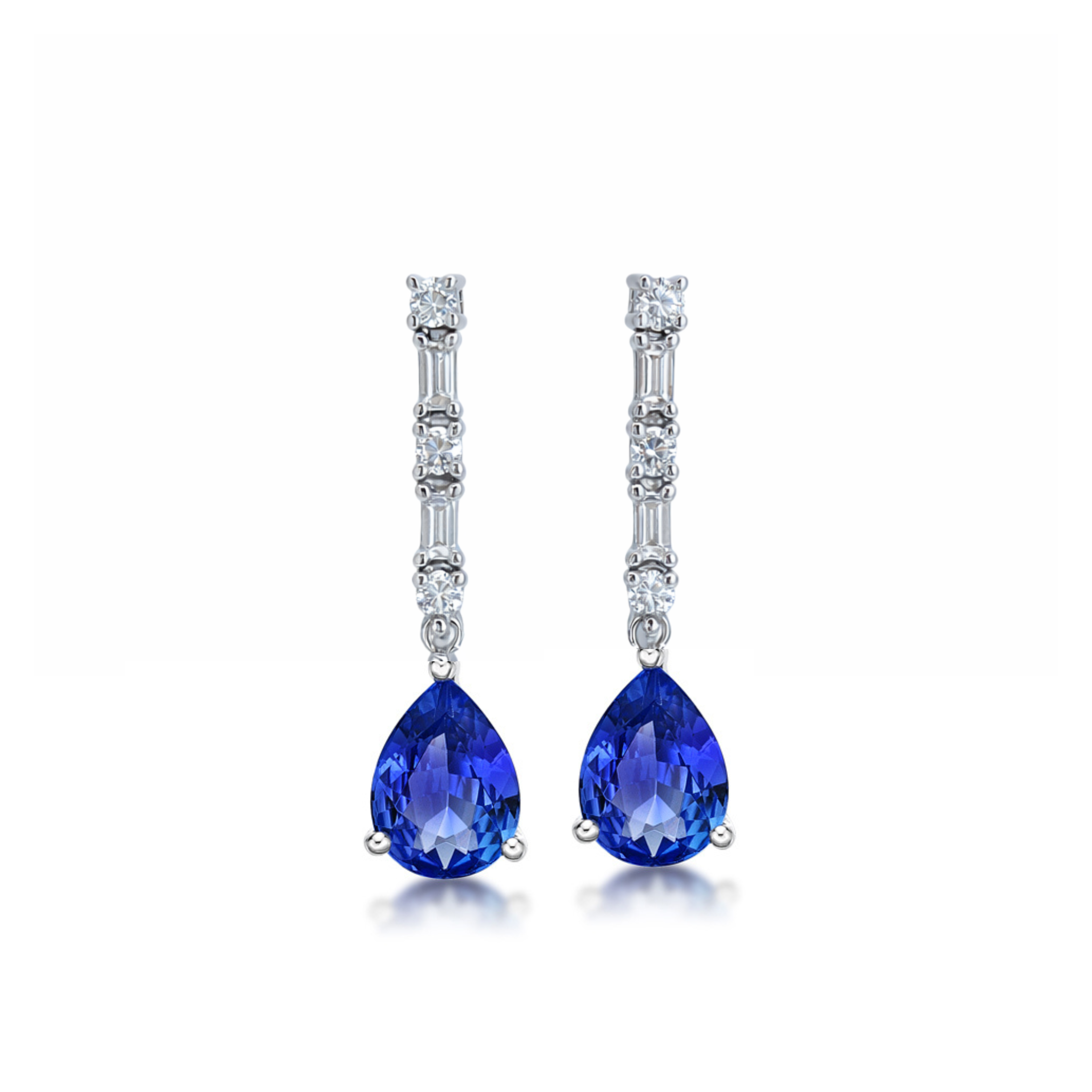 Pear Drop Tanzanite Earrings with Baguette Diamonds