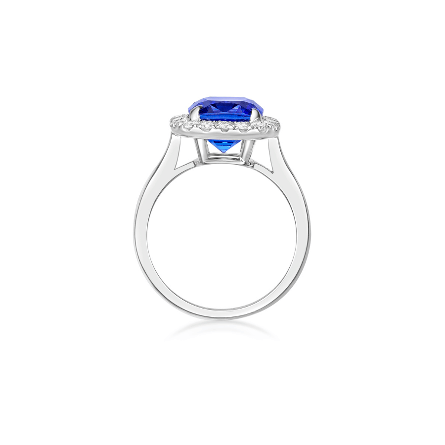 2.00 Ct Emerald Cut Tanzanite & Diamond Halo Ring