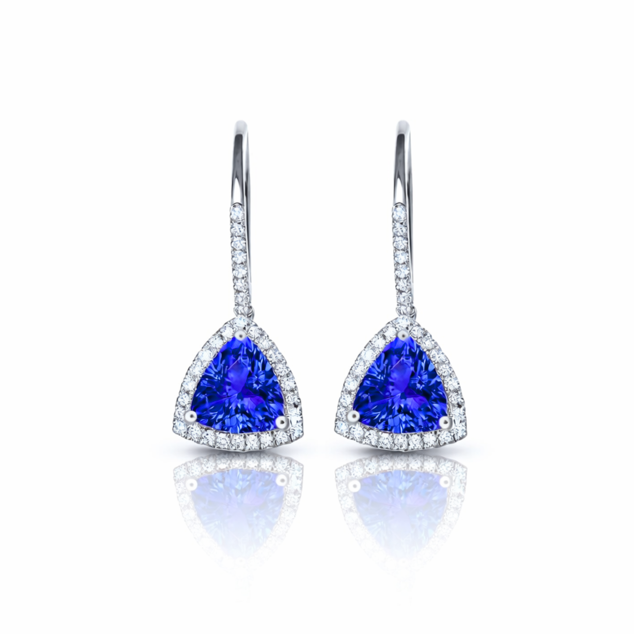 3.97 Ct Tanzanite Trillion Cut & Diamond Drop Earrings