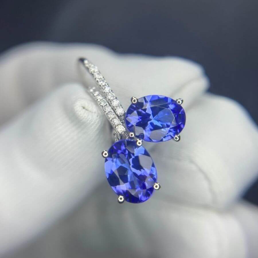 3.85 Ct Oval Tanzanite Drop Earrings With Hooks - Made To Order