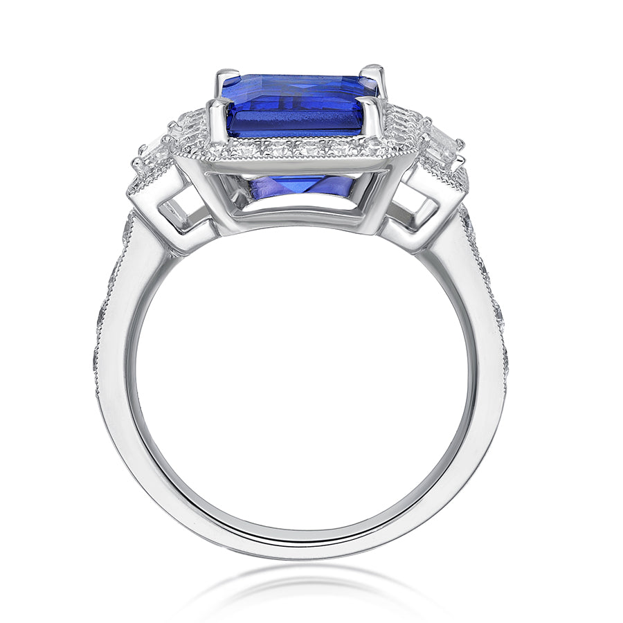 Exceptional Emerald Cut Tanzanite & Diamond Ring – Made to Order