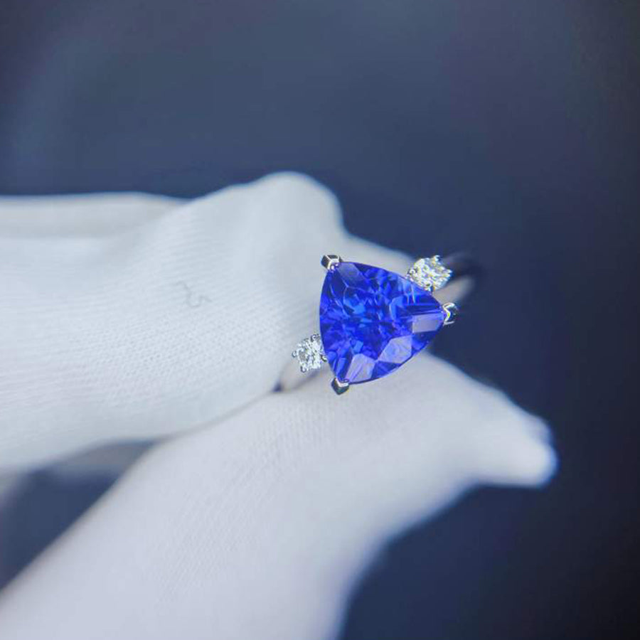 2.36 Ct Trillion Cut Tanzanite Ring With Diamonds