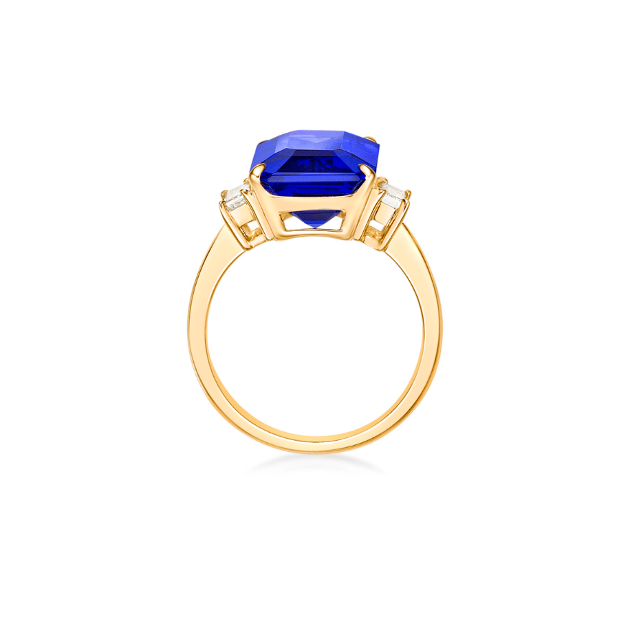 8.79 Ct Emerald Cut Tanzanite Ring with Baguette Diamonds