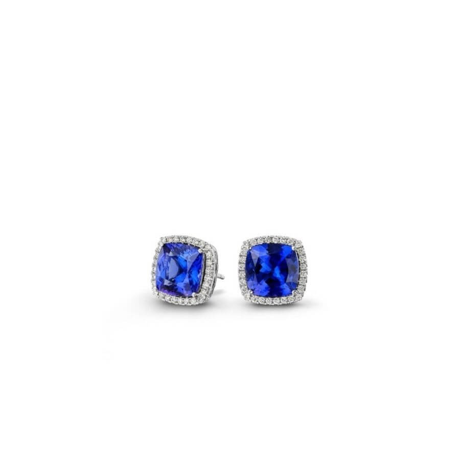 Exceptional 3.25 Ct Cushion Cut & Diamond Halo Tanzanite Earrings