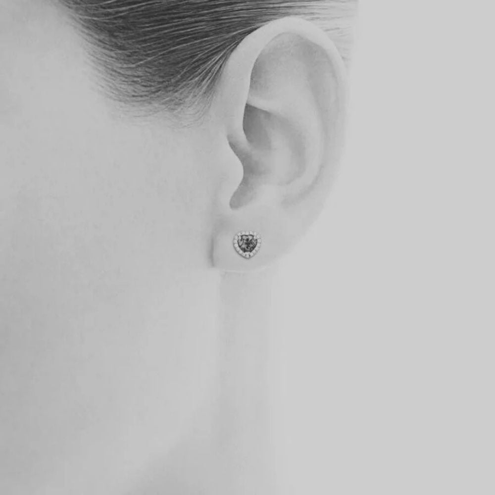 Heart Shaped Tanzanite & Diamond Stud Earrings