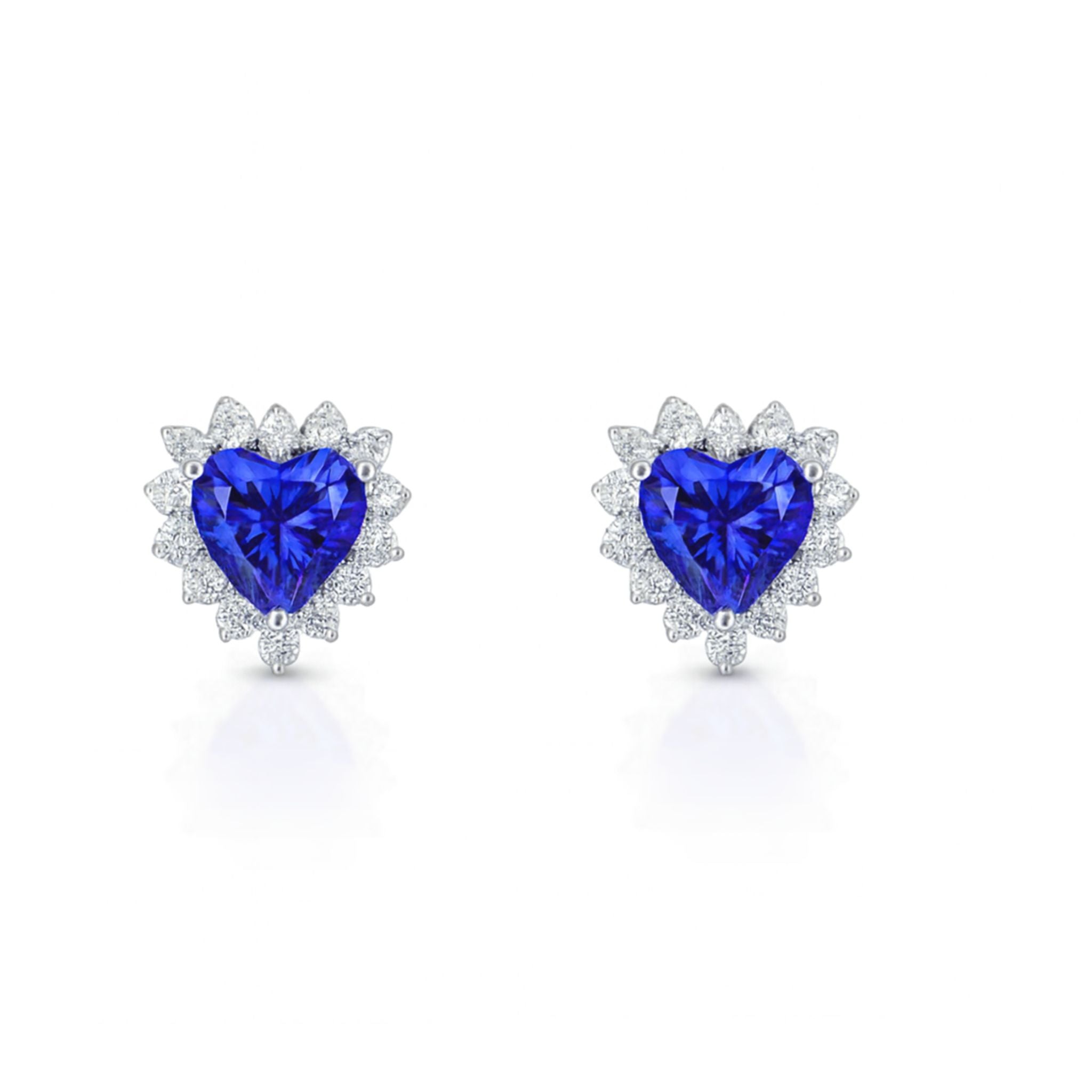 Heart Shaped Tanzanite & Diamond Stud Earring