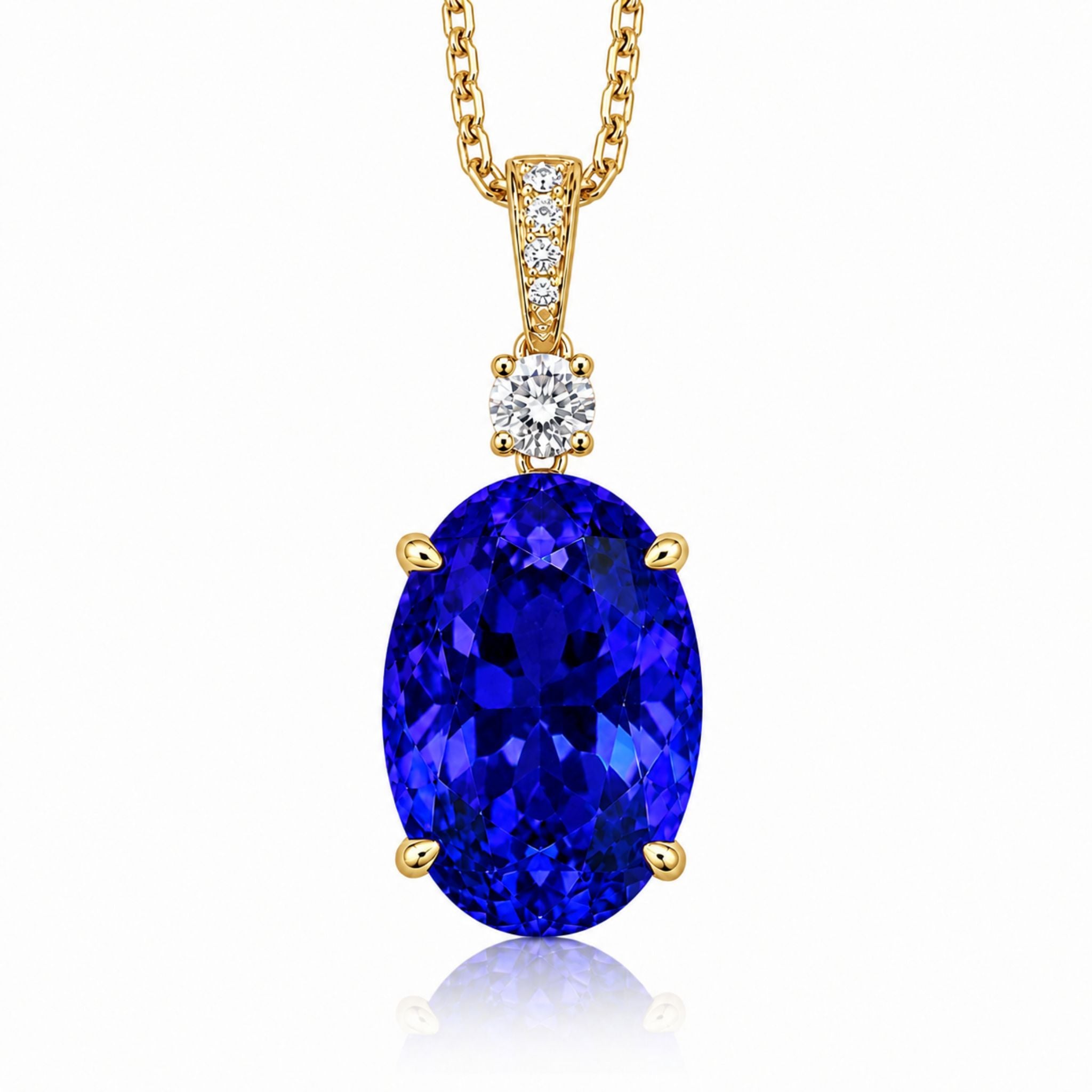 7 carat oval-cut tanzanite necklace with 8 round diamonds in 18K gold