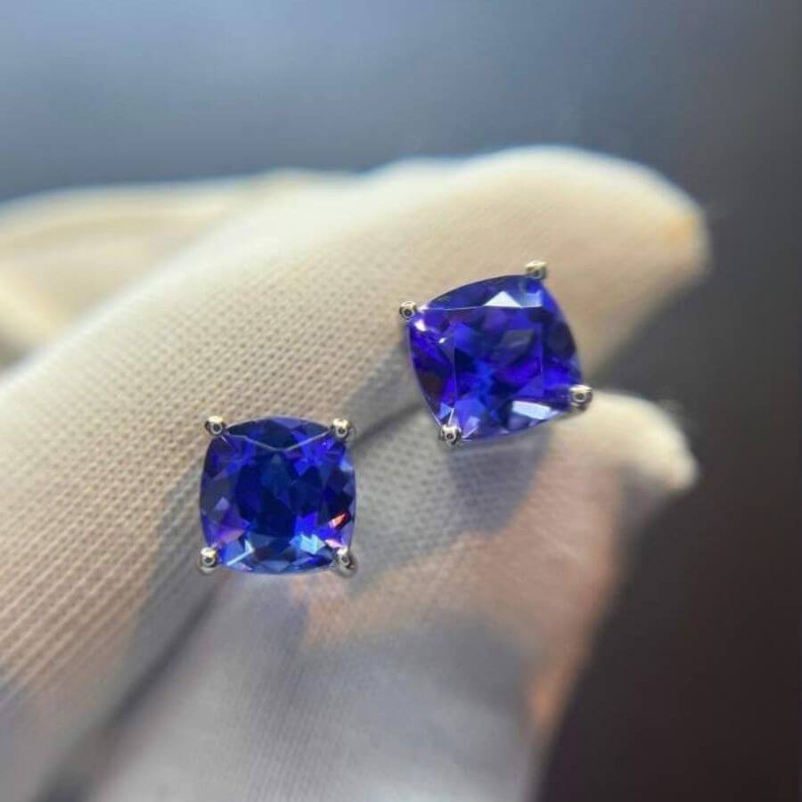 Cushion Cut Tanzanite Stud Earrings