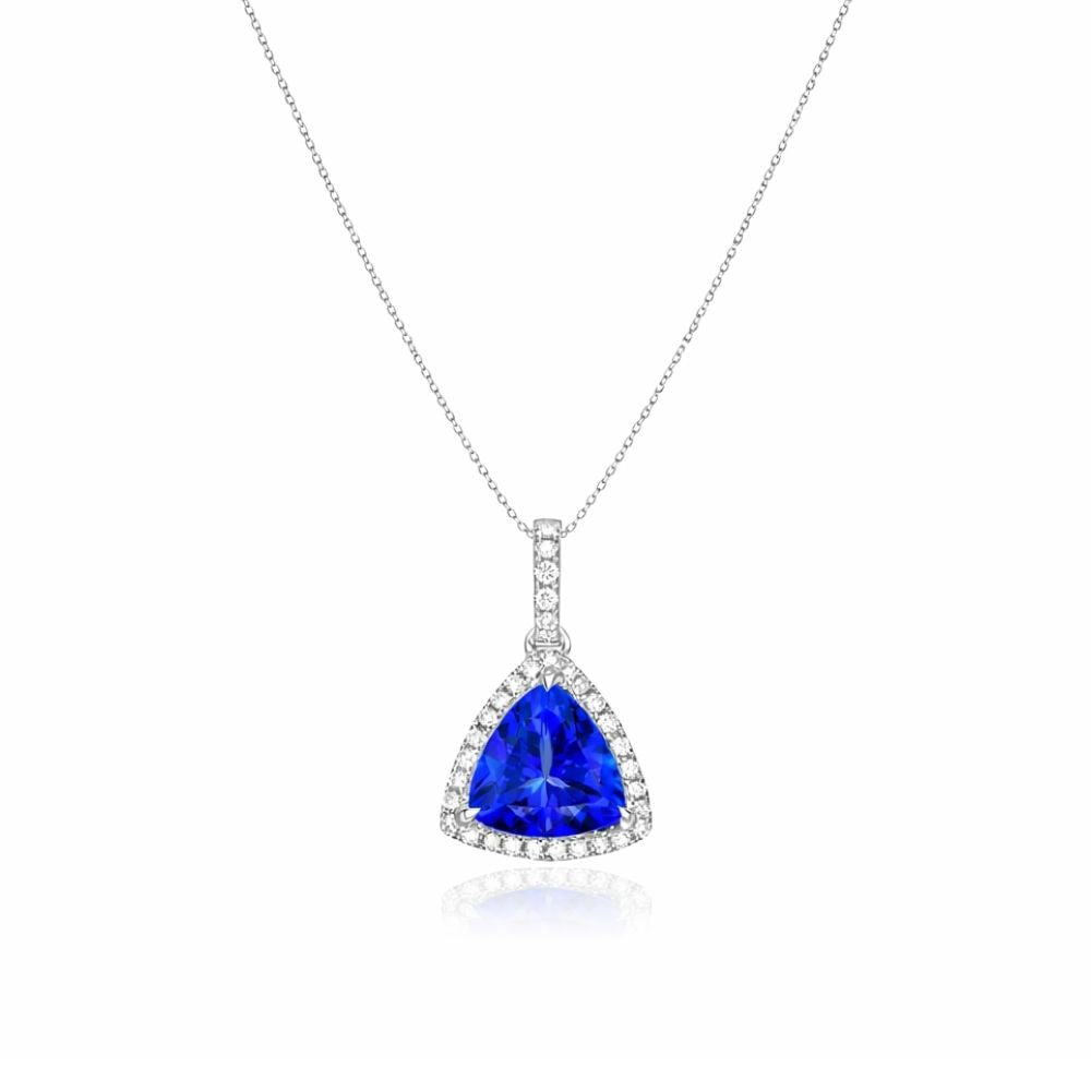 1.73 Ct Trillion Cut Tanzanite Pendant With Diamond Halo