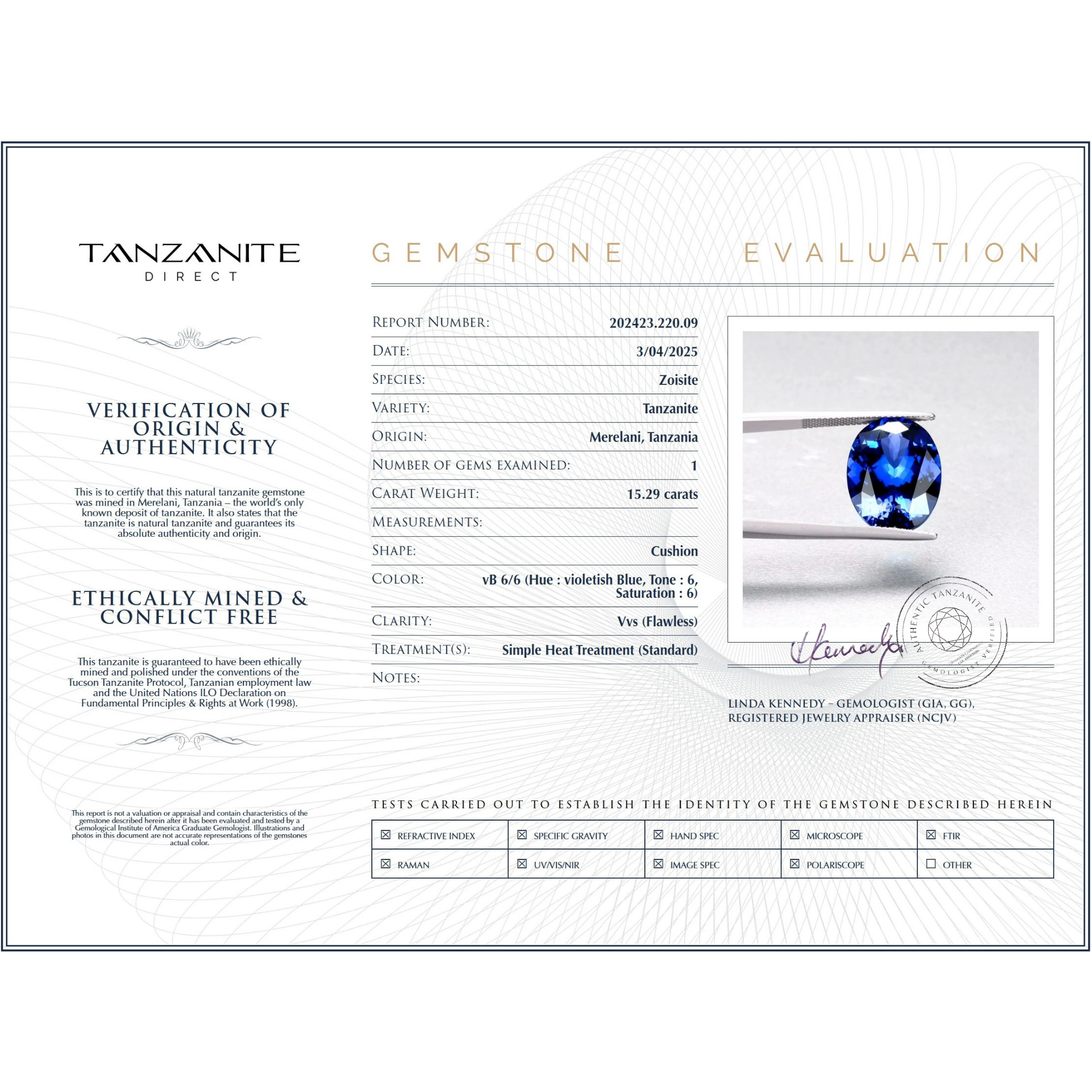 15.29 ct Oval Tanzanite Gemstone – GIA Certified