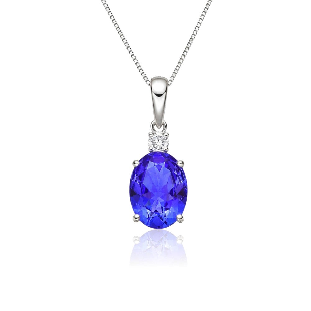 Classic 1.60 Ct Oval Tanzanite & Diamond Pendant