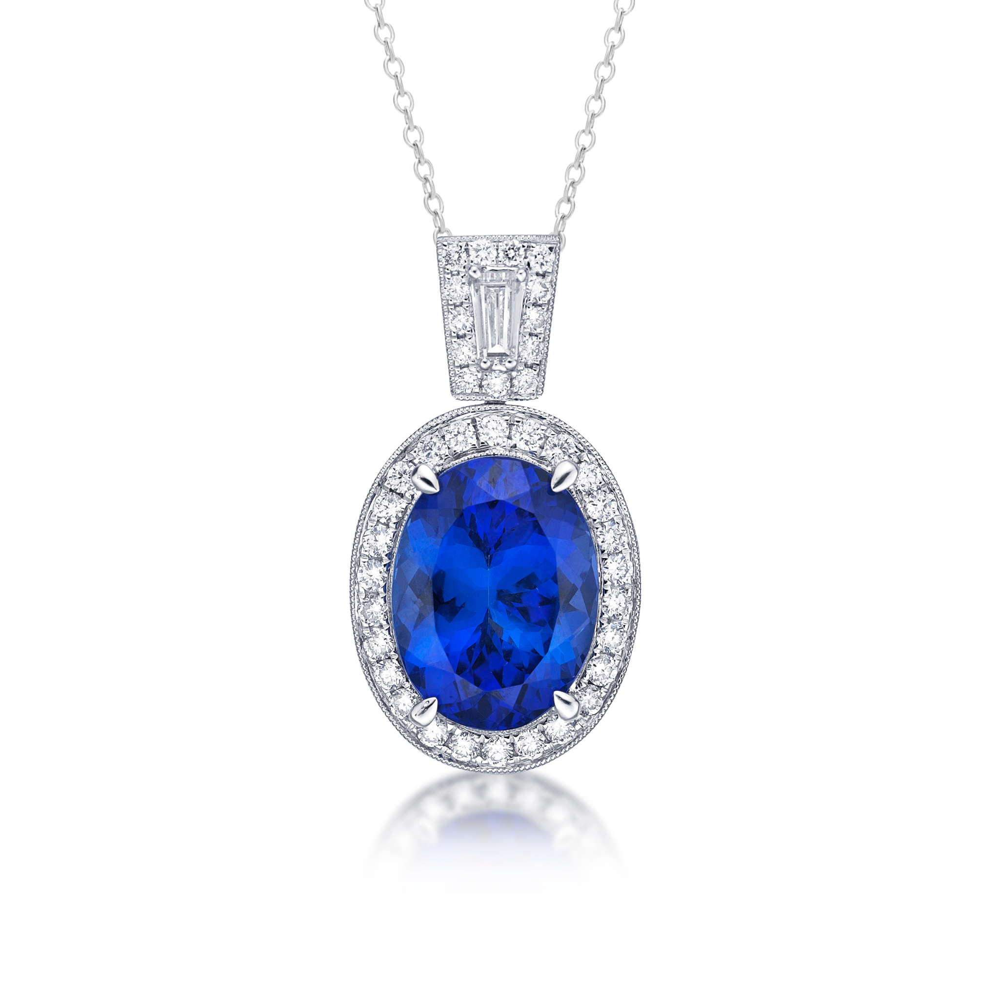 Exceptional 5.49 Ct Tanzanite & Baguette Diamond Pendant
