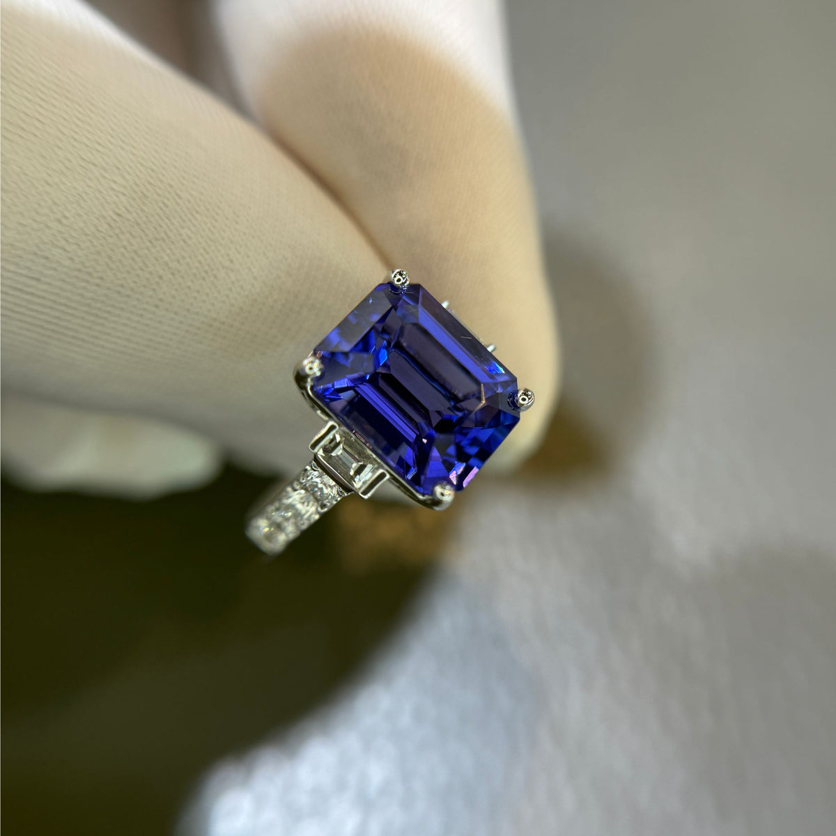Emerald Cut Tanzanite & Diamond Ring - 5.69 Carat