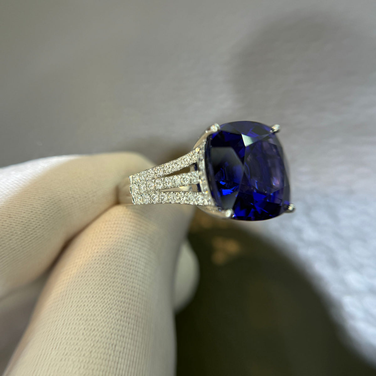 Important Cushion Cut Tanzanite Ring