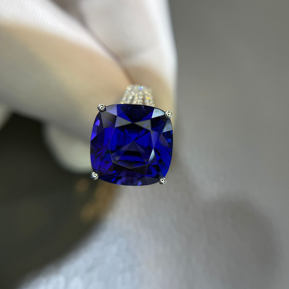 Important Cushion Cut Tanzanite Ring