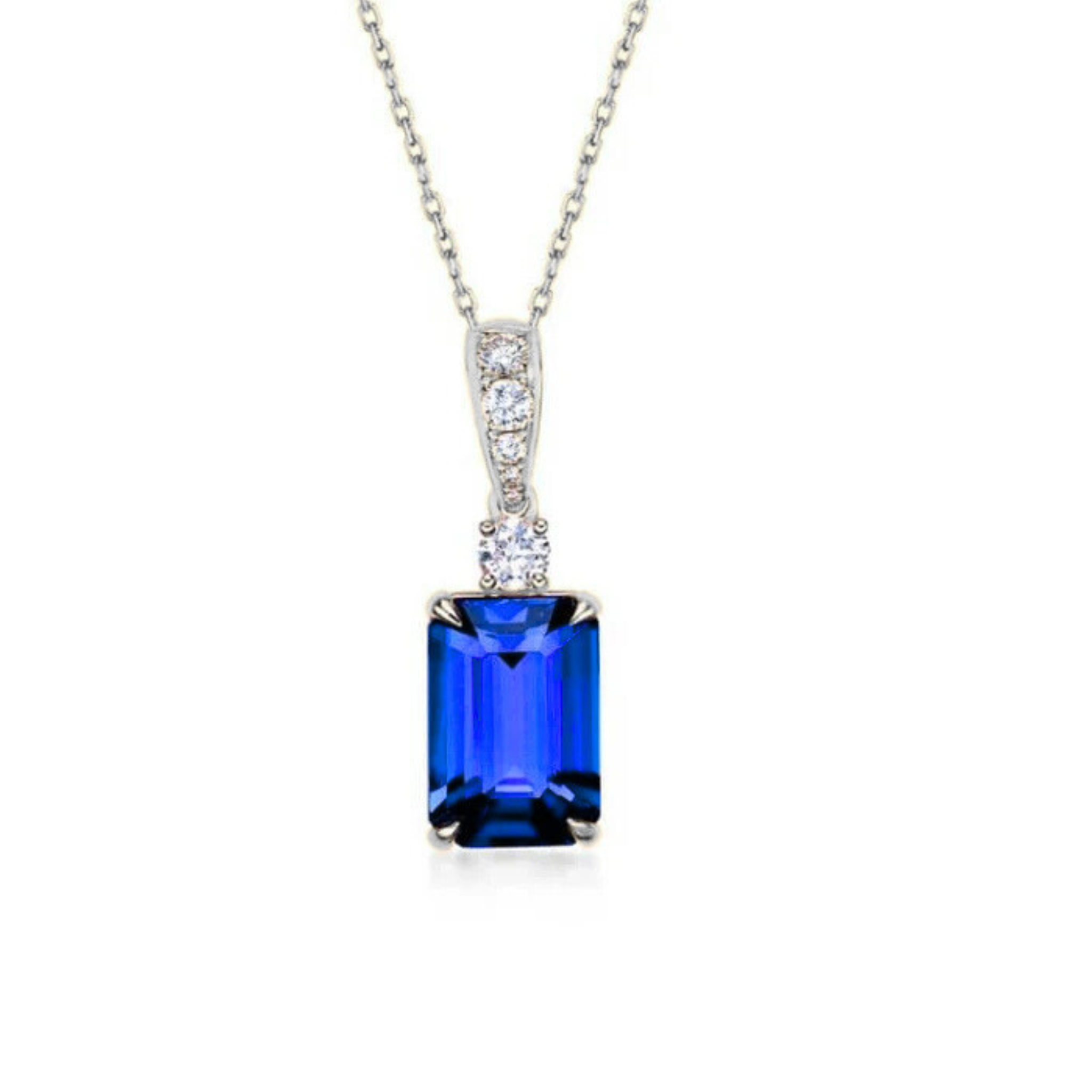 4.81 Carat Exceptional Emerald Cut Tanzanite & Diamond Pendant White Gold