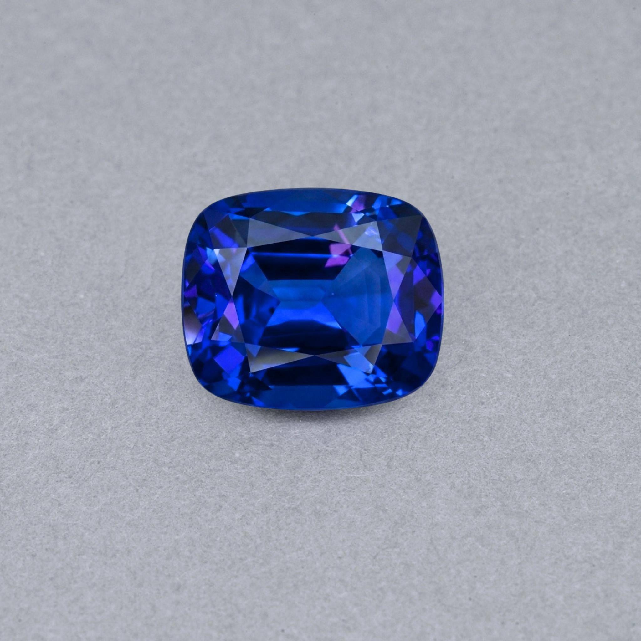 Emerald-cut tanzanite gemstone with vivid royal blue colour