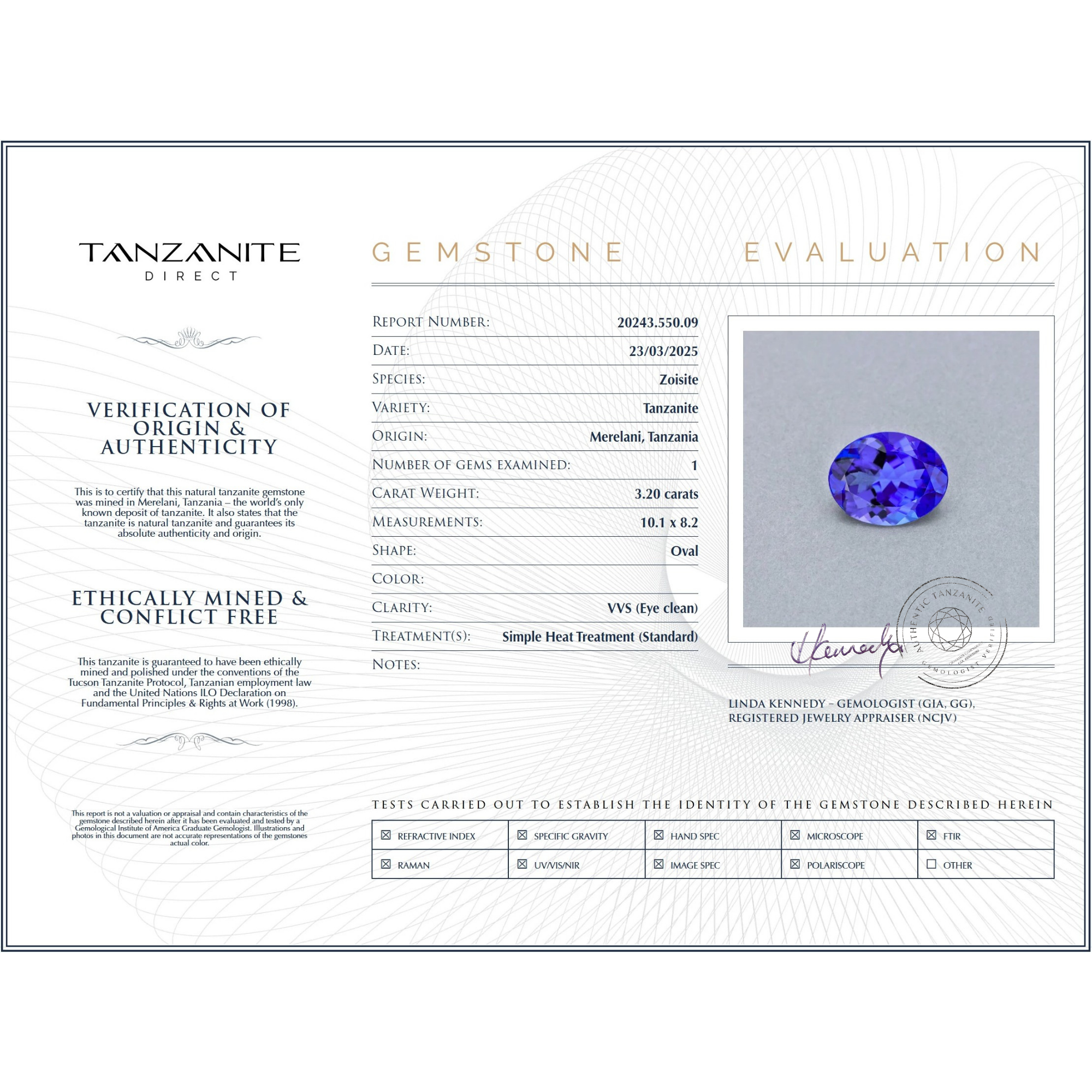 3.20 Carat Oval Cut Tanzanite Gemstone