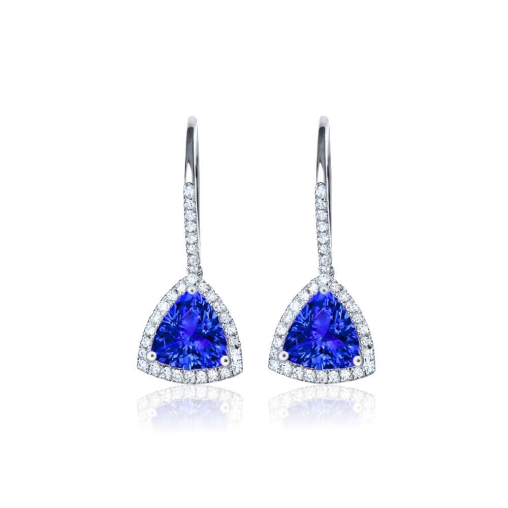 3.97 Ct Tanzanite Trillion Cut & Diamond Drop Earrings