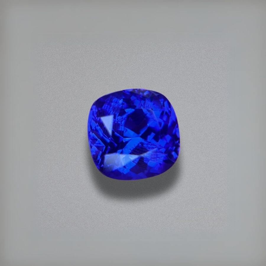 Emerald-cut tanzanite gemstone with vivid royal blue colour