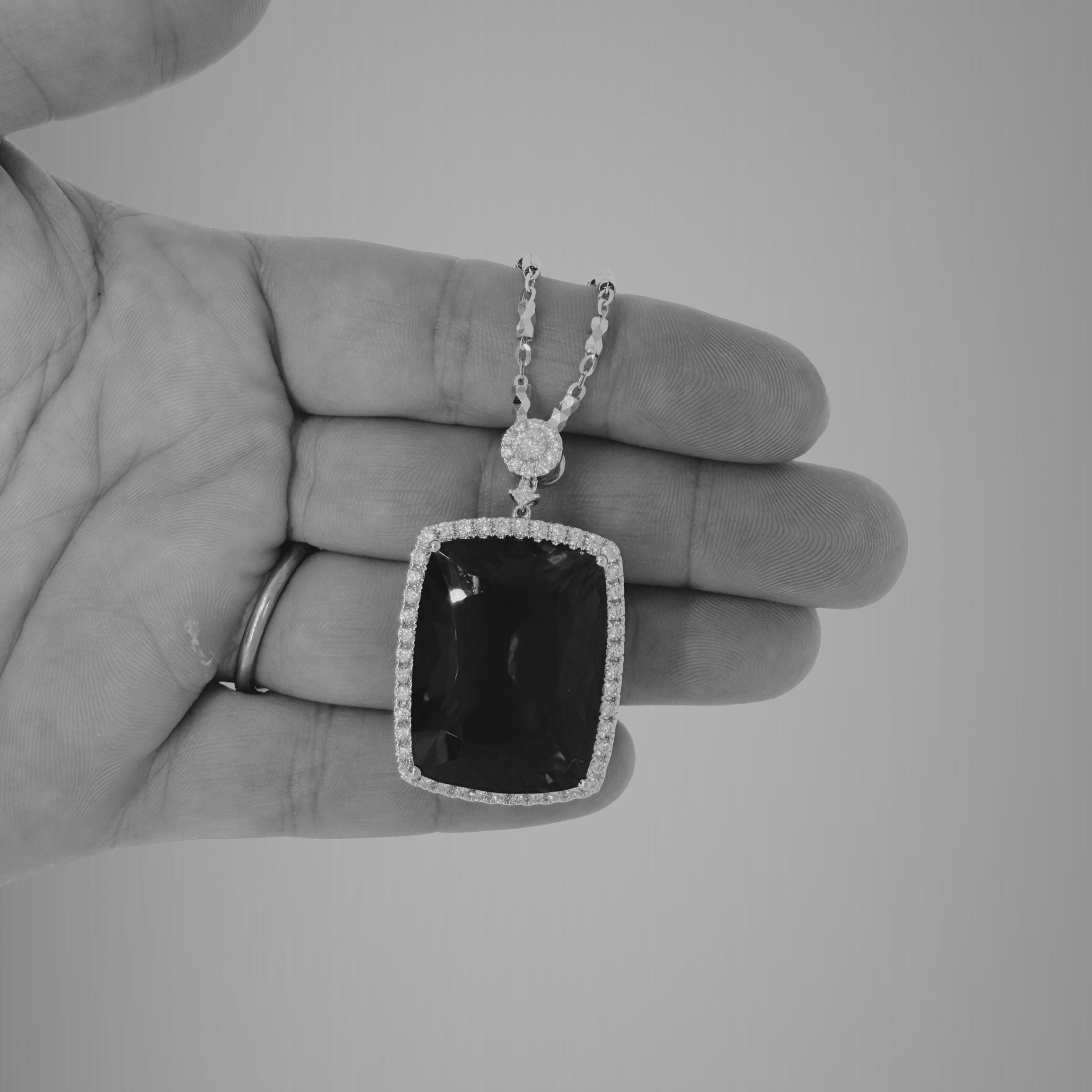 Investment-Grade Square 54 Carat Tanzanite and Diamond Pendant Necklace