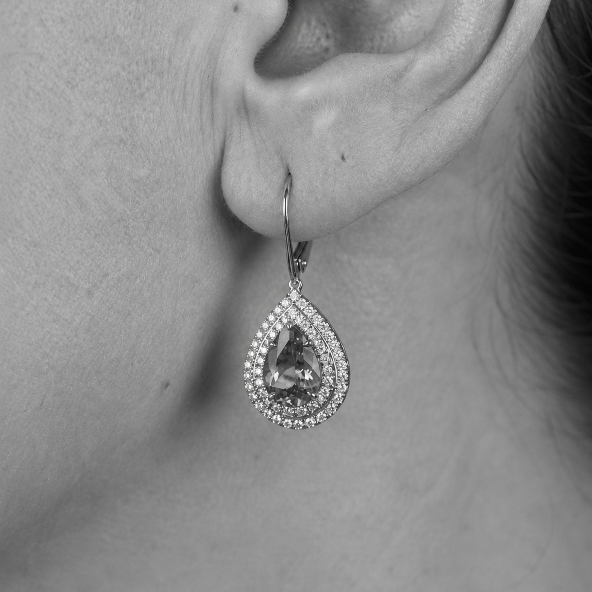 Pear-Shaped Tanzanite Double Halo Drop Earrings