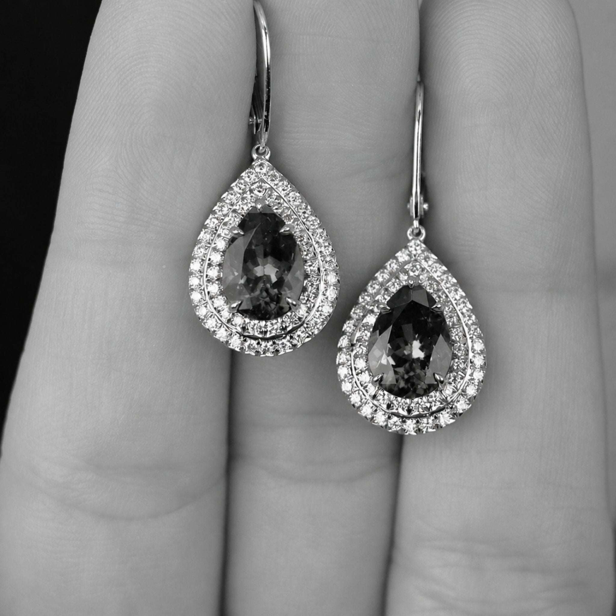 Pear-Shaped Tanzanite Double Halo Drop Earrings