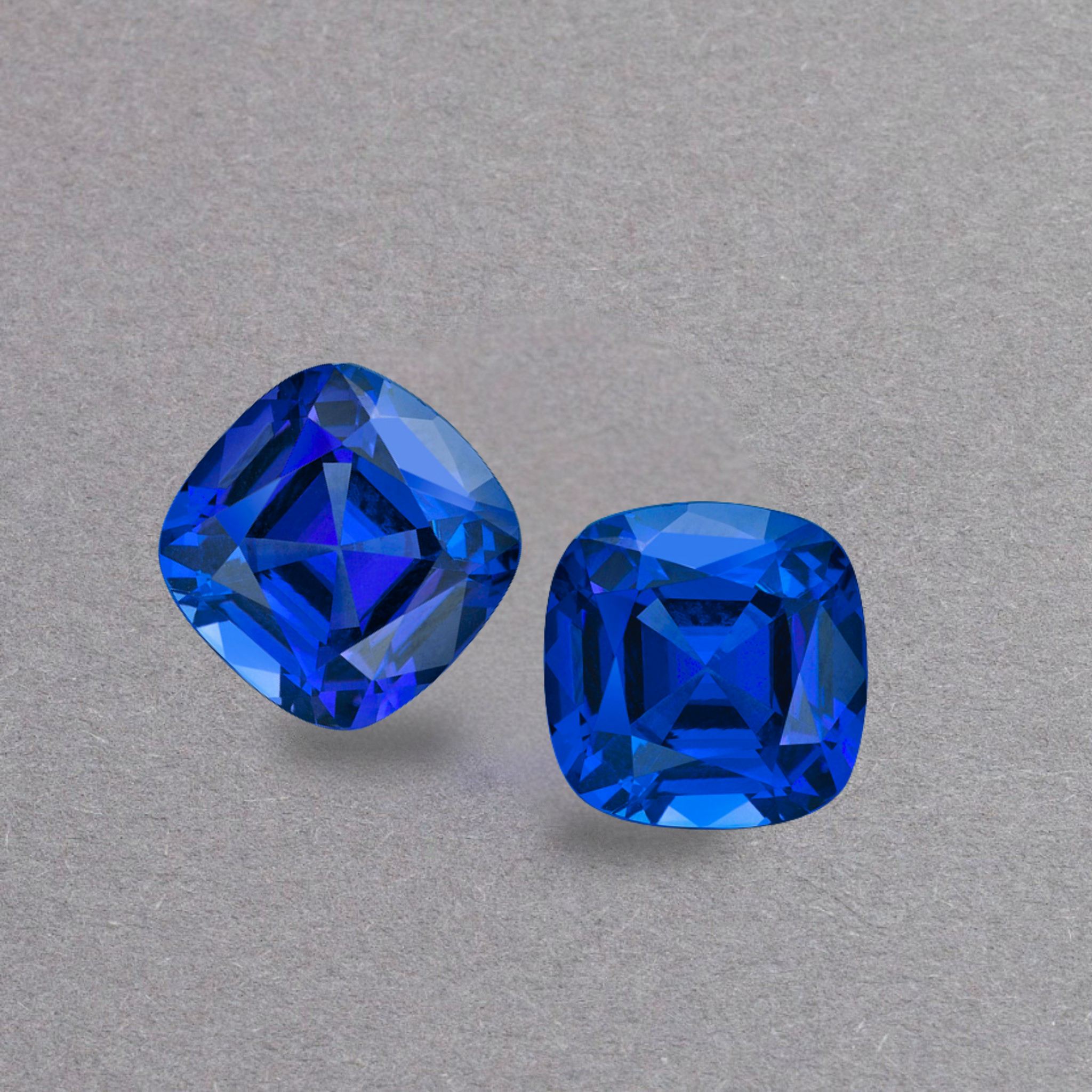 Exceptional Pair of Tanzanite Cushion Cuts - Matching Set- 15 carats
