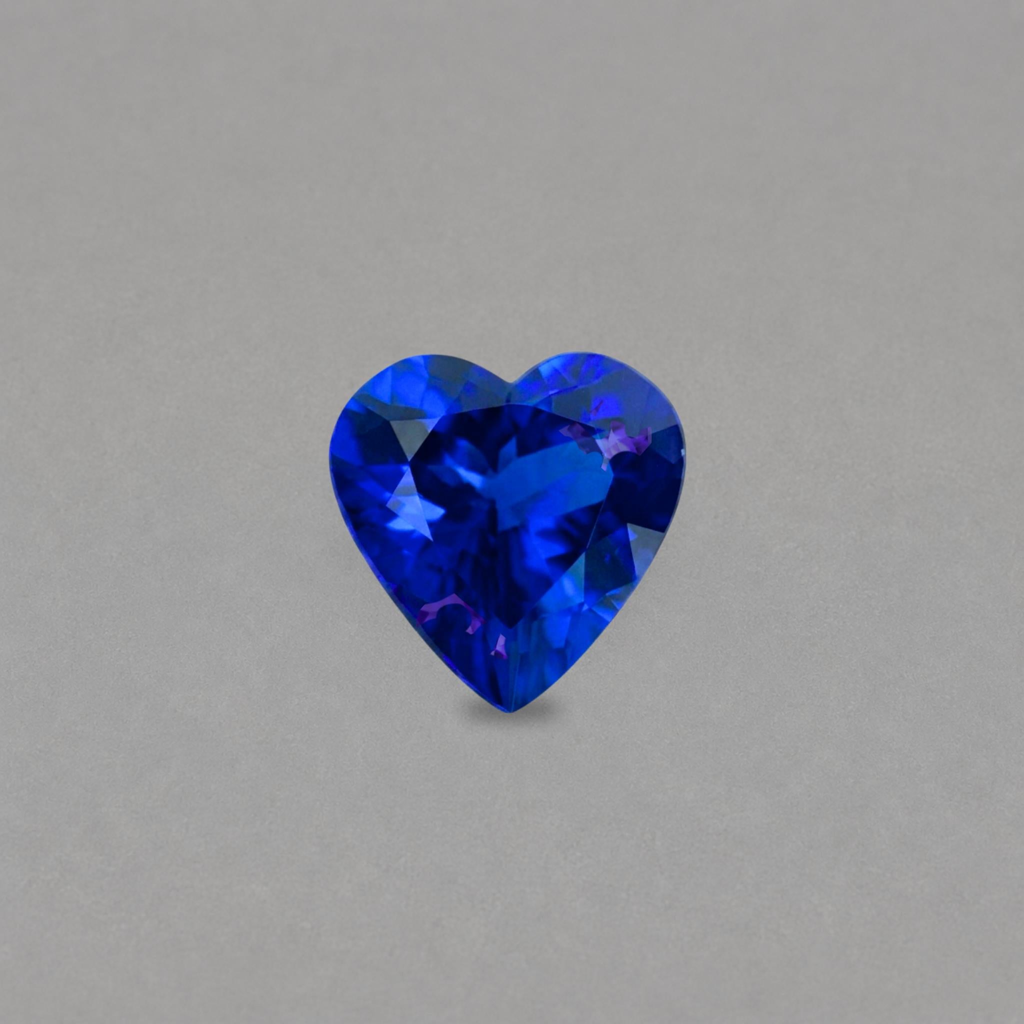 Emerald-cut tanzanite gemstone with vivid royal blue colour