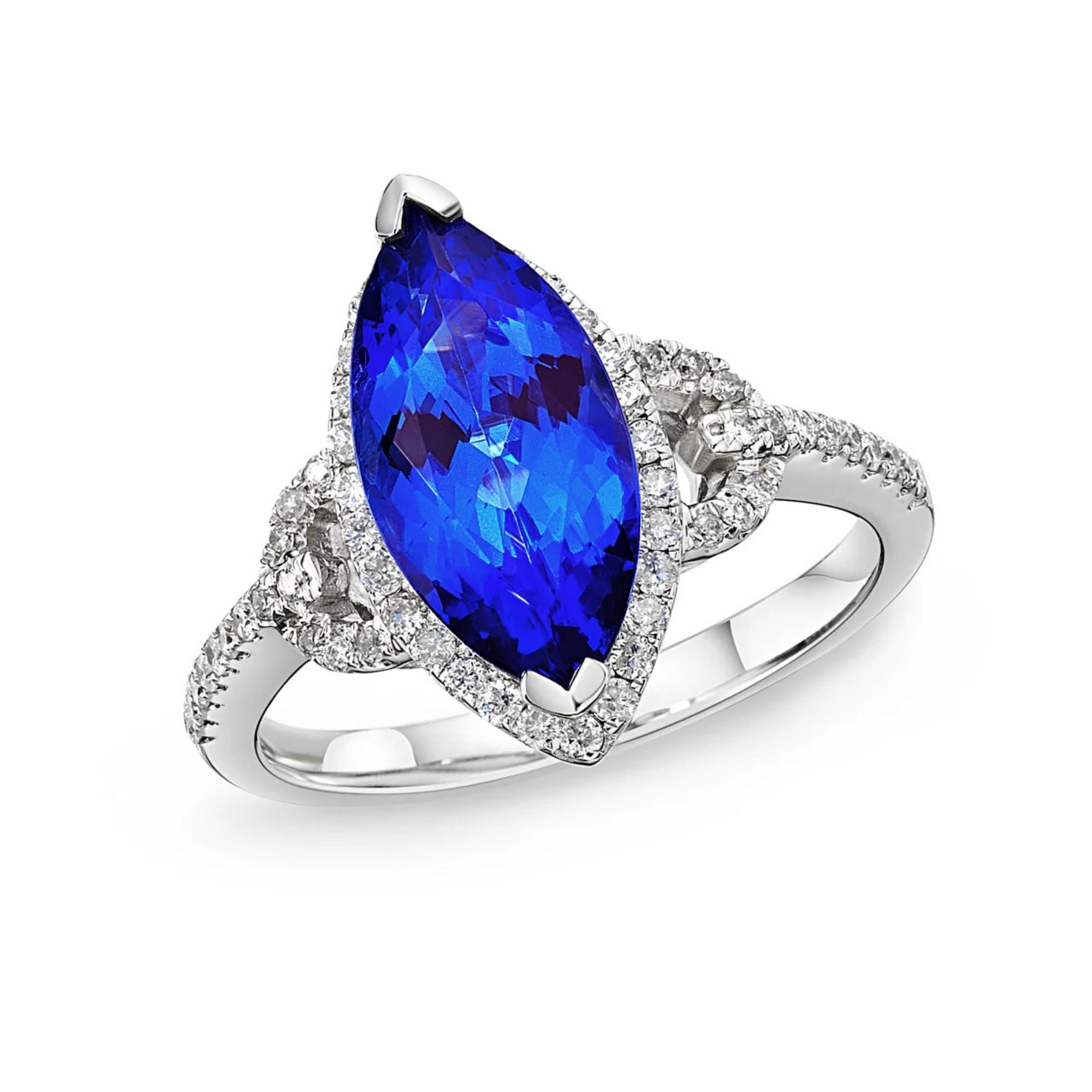 Marquise Cut Tanzanite Ring with Diamond Halo & Band
