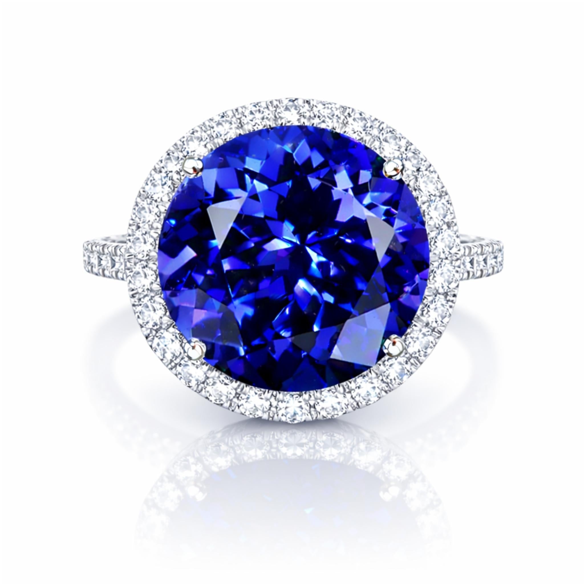 6.5 Carat Exceptional Round Tanzanite & Diamond Halo Ring